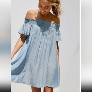 UO Cooperative Off-the- Shoulder Stripe Rayon Mini Dress